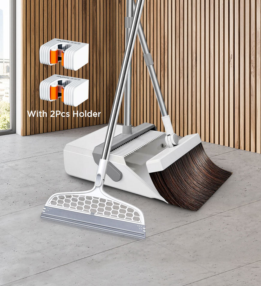 Broom and Dustpan Set - Upright Dustpan and Broom Combo Set - Self Cleaning  with Dustpan Teeth Standing Dust Pan for Home Kitchen Easy Assembly