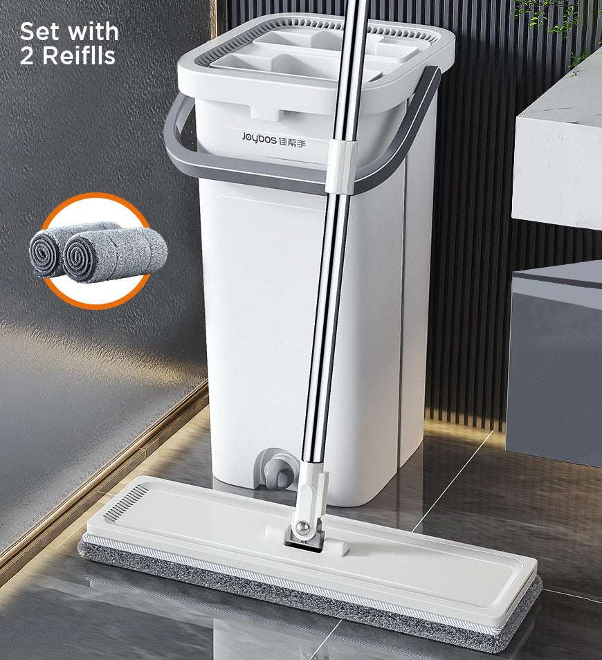 Joybos® Hand Free Flat Mop and Bucket Set With 3 Scrapers Z117