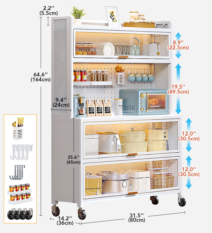 Metal Kitchen Pantry Storage Cabinet with DIY Pegboard Wall White