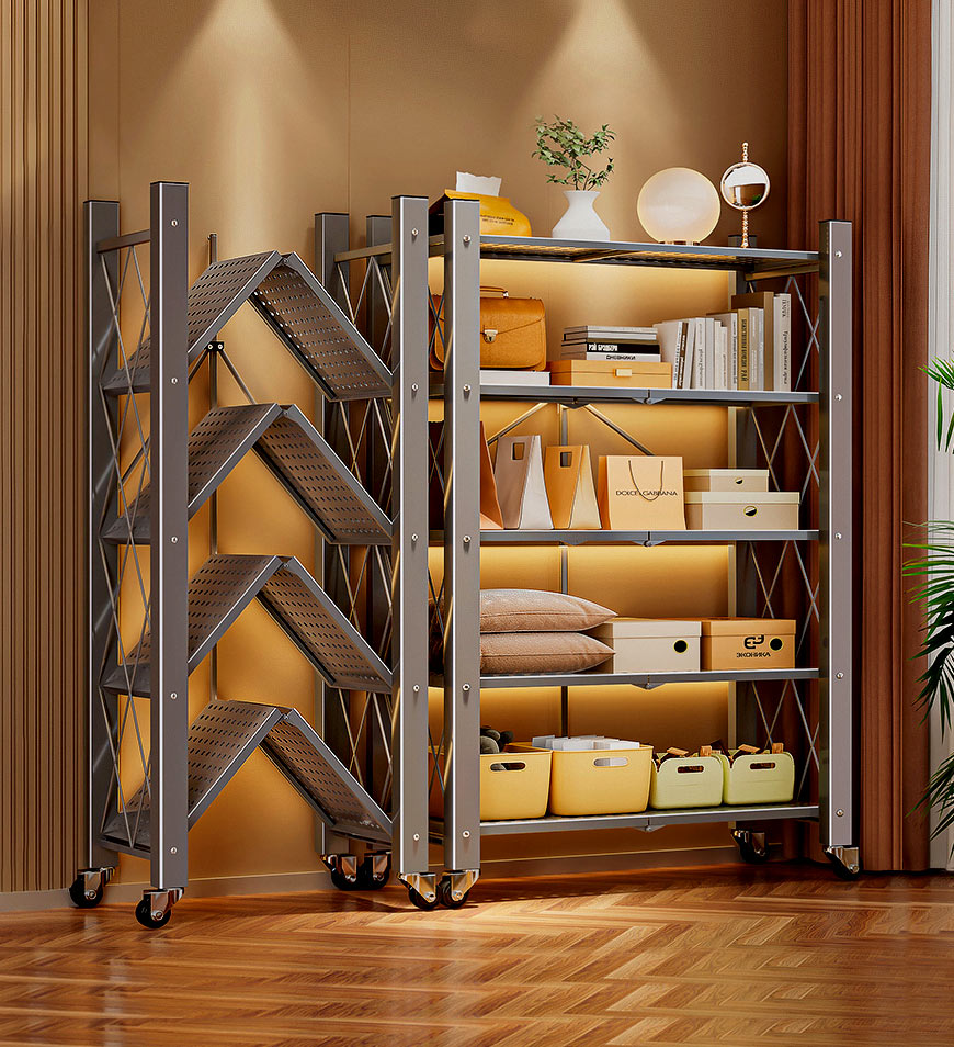 Foldable Mobile Racking Unit Joybos® Foldable Storage Shelving Units Metal on Wheels Casters