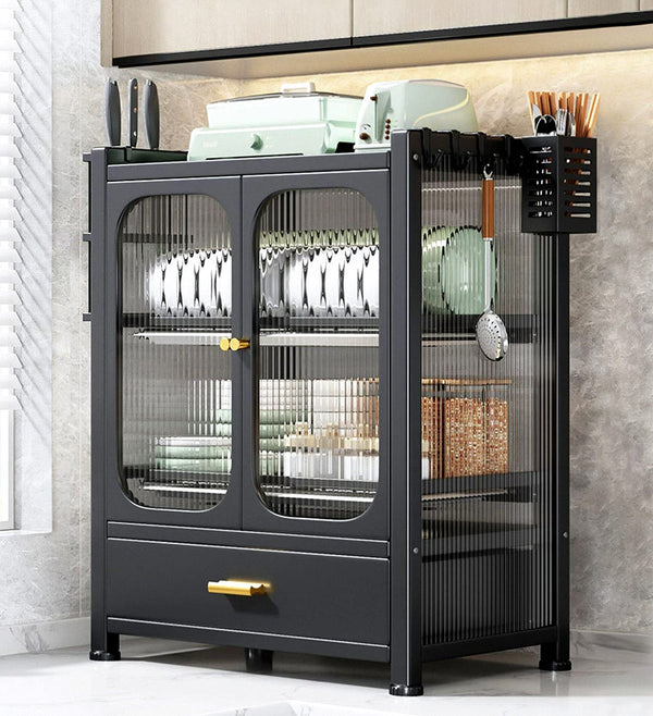 Joybos® Kitchen Metal Dual Door Countertop Storage Cabinet With Drain Dish Rack F96