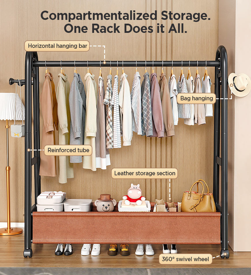 Joybos® Freestanding Clothes Rack, Heavy Duty Garment Rack with Leathe