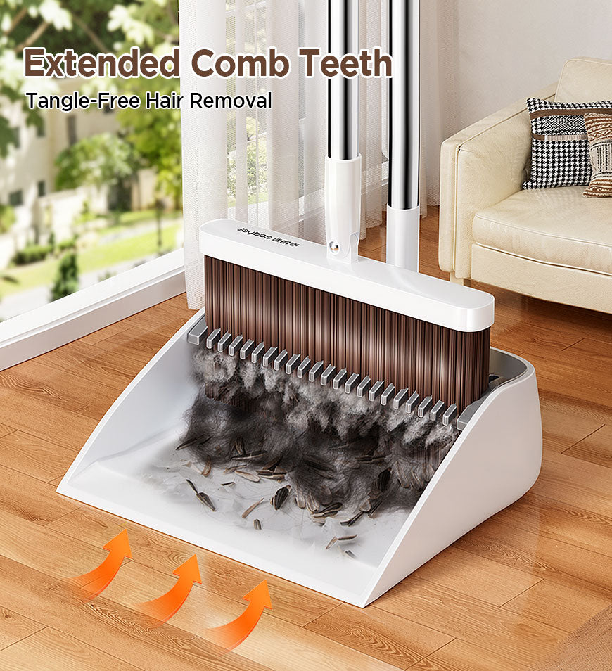 Joybos® Foldable Dustpan & Broom Set – Non-Stick Bristles with Hair Re