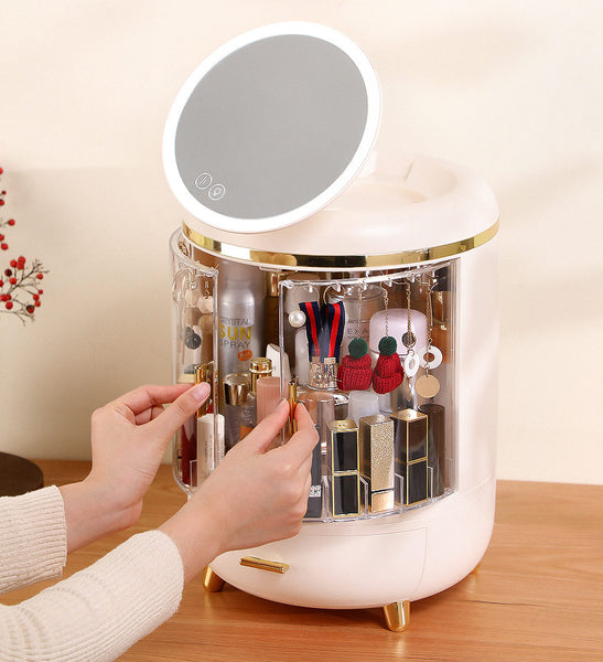 Joybos® Round Makeup Storage Organizer Box with Mirror Led Light