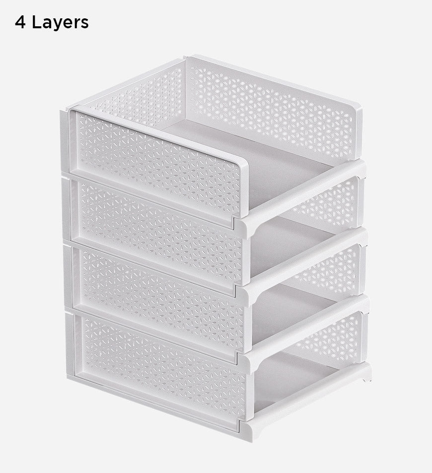 Casewin 4 Pack Folding Closet Organizers Storage Box Plastic Closet  Organizer,Stackable Plastic Storage Basket,Drawer Organizers for  Clothing(White)