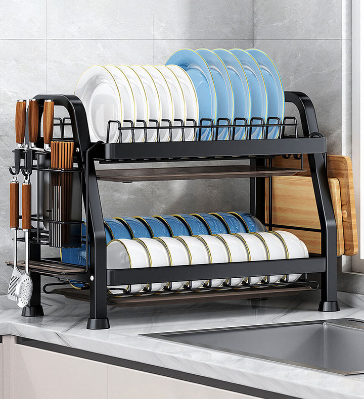 Joybos Stainless Steel 2-Tier Dish Drying Rack for Kitchen Counter, Black