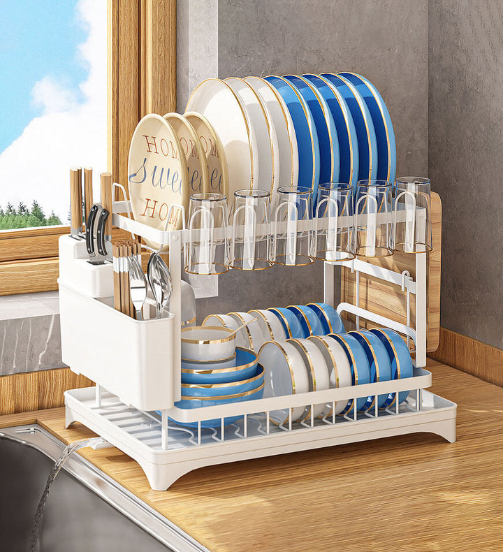 YITAHOME Dish Drying Rack for Kitchen Counter with Drainboard, Large 2 Tier  Dish Rack and Drainboard Set