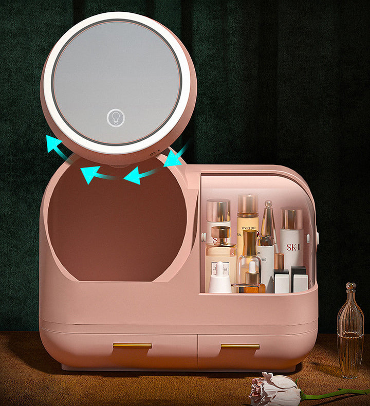 Multifunctional USB Rechargeable Makeup Storage Box Portable Cosmetic  Organizer Make up Storage Box with LED Light Mirror - China Stocked and  Portable Cosmetic Organizer price