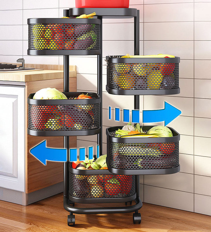 5 Layers Kitchen Rotating Shelf 360 Degree Baskets Fruit Vegetable Storage  Rack Floor Round Shelf With Wheels - Racks & Holders - AliExpress
