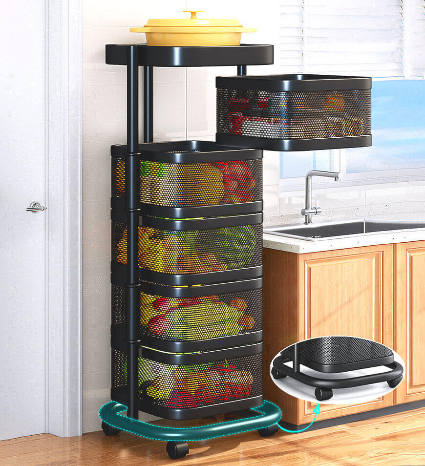 Joybos Rotating Multi Layer Kitchen Metal Shelf with Wheels