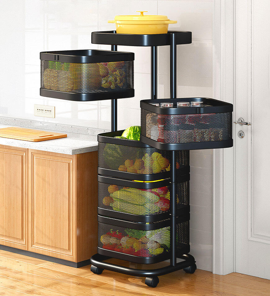 Multilayer rotating kitchen cheap shelf with wheels